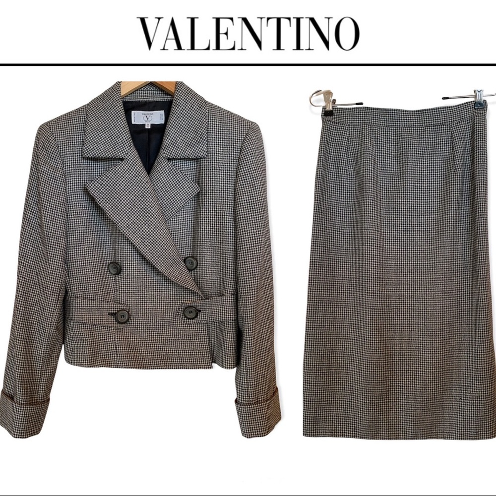 Valentino Miss V Double Breasted Houndstooth Two-Piece Suit Black/White Size 10